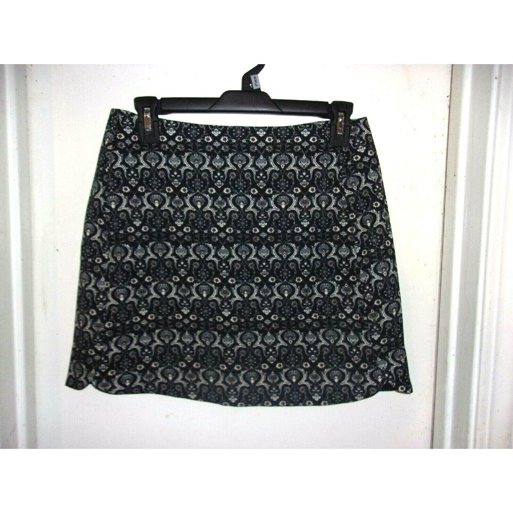Lush Navy Blue White‎ Ikat Skirt Size M Straight Mini Back Zip Pocketless